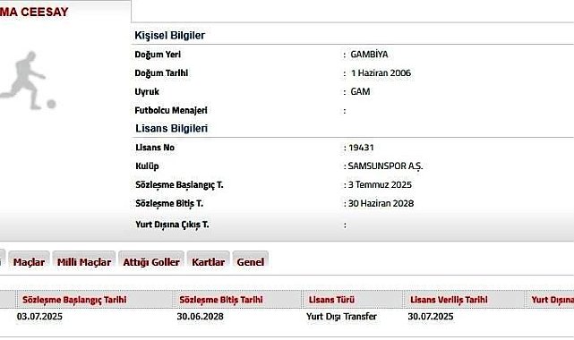 Samsunspor, Ebrima Ceesay ile 3 yıllık sözleşme imzaladı