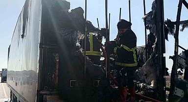 Siverek'te alev alan gıda yüklü tır, tamamen yandı