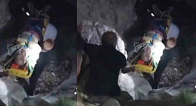 Yaralı şahıs kayalıklardan aşağı güçlükle sedyeyle taşınarak kurtarıldı