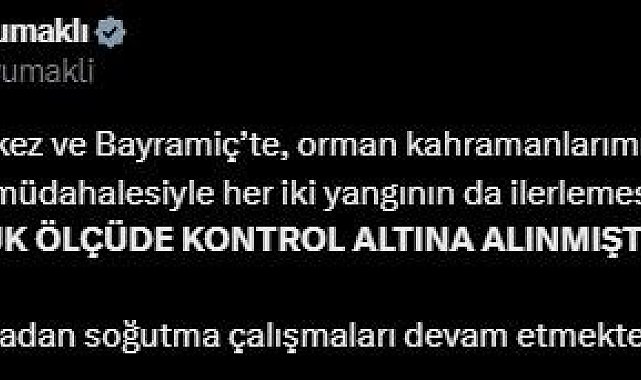 Bakan Yumaklı: "Yangınlar büyük ölçüde kontrol altına alınmıştır"