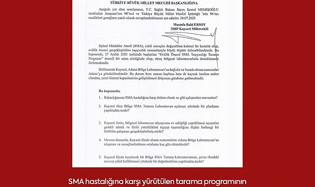 Baki Ersoy'dan Kayseri'ye Bölge SMA Laboratuvarı talebi