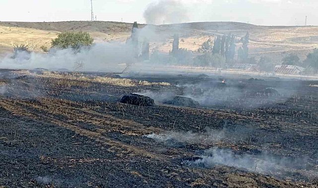 Balya makinesinden çıkan kıvılcım 10 dönüm araziyi kül etti
