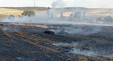 Balya makinesinden çıkan kıvılcım 10 dönüm araziyi kül etti