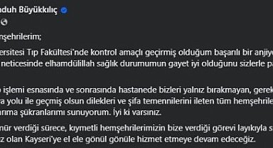 Başkan Büyükkılıç: "Sağlık durumumun gayet iyi olduğunu sizlerle paylaşmak istiyorum"