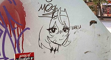 Çöp kutusunun üzerine çizilen 'anime kızı' dikkat çekti