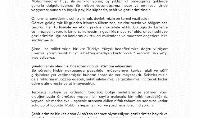 Cumhurbaşkanı Erdoğan'dan şehit ve gazi ailelerine mektup