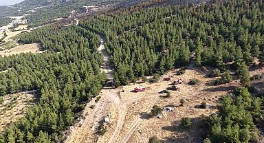 Denizli'de yanan orman sahası havadan görüntülendi