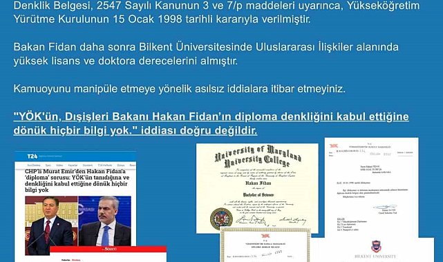 Dezenformasyonla Mücadele Merkezi: "Dışişleri Bakanı Fidan, Yönetim ve Siyaset Bilimi alanında lisans eğitimini tamamlamıştır"