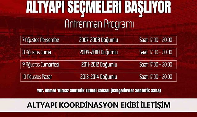 Elazığspor altyapı seçmeleri başlıyor