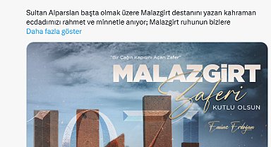 Emine Erdoğan'dan, Malazgirt Zaferi'nin 954'üncü yıl dönümü paylaşımı