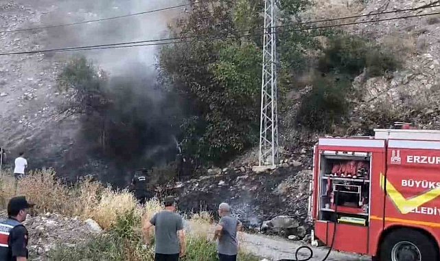 Erzurum'da mahalle girişinde korkutan yangın