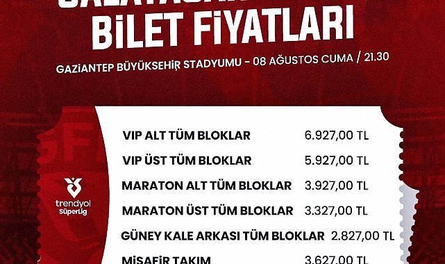 Gaziantep FK - Galatasaray maçı biletleri satışa çıkıyor