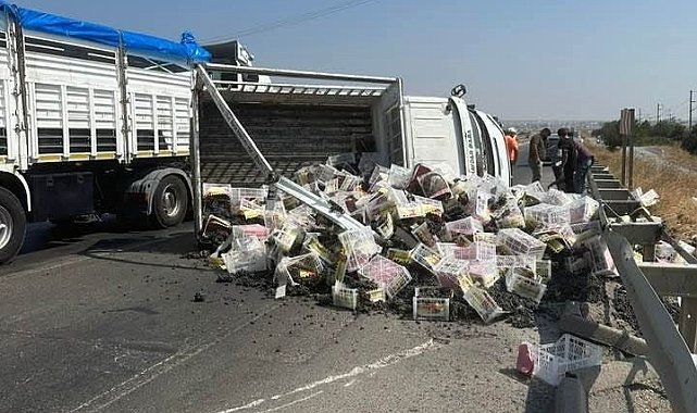 Gaziantep'te lastiği patlayan kamyonet yan yattı: 2 yaralı
