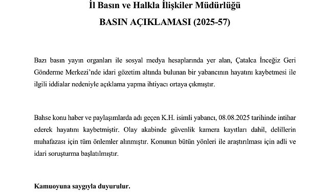 İstanbul Valiliğinden Çatalca'daki iddialarla ilgili açıklama