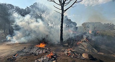 İzmir İtfaiyesi Bergama'da alevlerle mücadele ediyor