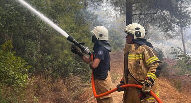 İzmir İtfaiyesi Menderes'te alevlerle mücadele ediyor