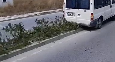 Kapaklı'da kontrolden çıkan minibüs refüjdeki ağaca ve direğe çarptı