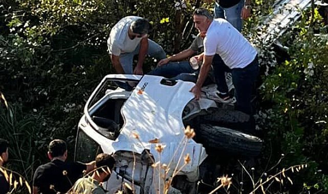 Kontrolden çıkan kamyonet ağaçlık alana uçtu