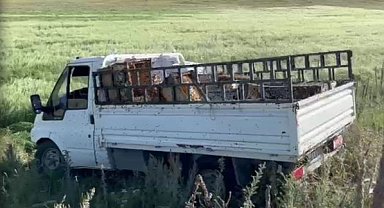 Kovan yüklü kamyonet devrildi, arılar etrafa yayıldı