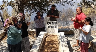 Orman yangınında mezarlık yandı, alevler Işık Dede'nin kabrinde durdu