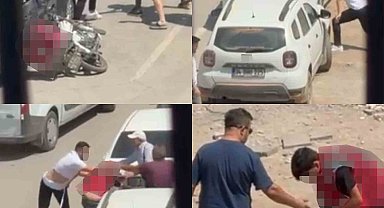 Otomobilden inen şahıslar, motokuryeyi tekme tokat dövdü