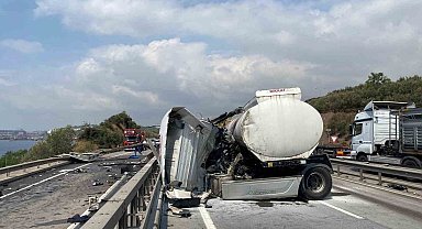 Tanker bariyerlere girip makasladı, ardından alev aldı