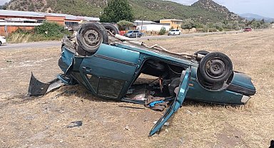Ters dönen otomobilden sağ kurtuldu