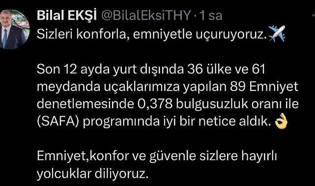 THY 1 yılda 36 ülkede yapılan denetimlerde 0,378 bulgusuzluk oranı elde etti