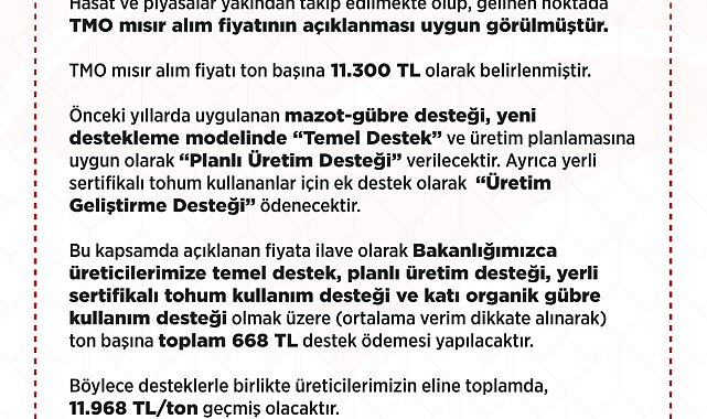 Toprak Mahsulleri Ofisi 2025 yılı mısır alım fiyatları belirlendi