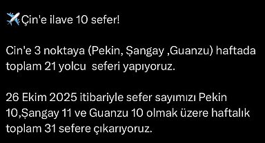 Türk Hava Yolları'ndan Çin'e 10 ek sefer