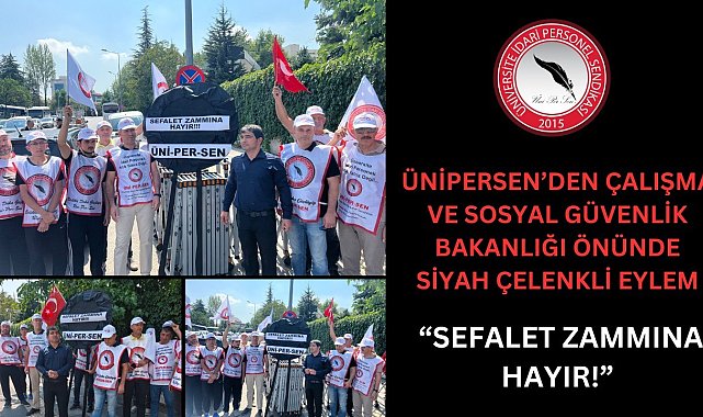 ÜNİPERSEN, Çalışma ve Sosyal Güvenlik Bakanlığı önüne siyah çelenk bıraktı