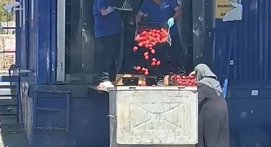 Zincir markette kasalar dolusu domates çöpe döküldü, o anlar tepki topladı