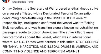 ABD Başkanı Trump: "Uyuşturucu taşıyan bir tekneye saldırı düzenleyerek 3 narko-teröristi öldürdük"