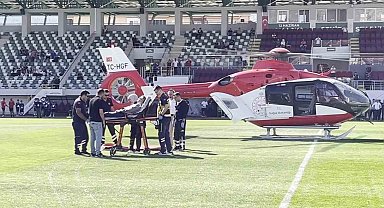 Amasya'da maç öncesi stadyuma ambulans helikopter indi