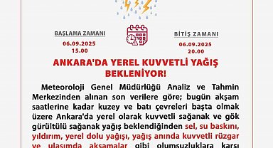 Ankara Valiliği kuvvetli yağışa karşı uyardı