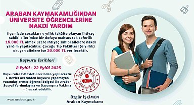 Araban Kaymakamlığı'ndan üniversite öğrencilerine nakdi yardım