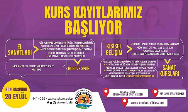 Atakum'da el sanatları ve kişisel gelişim kursları