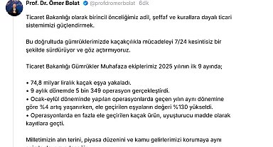 Bakan Bolat açıkladı: Gümrükler Muhafaza ekipleri ilk 9 ayda 74,8 milyar liralık kaçak eşya ele geçirdi