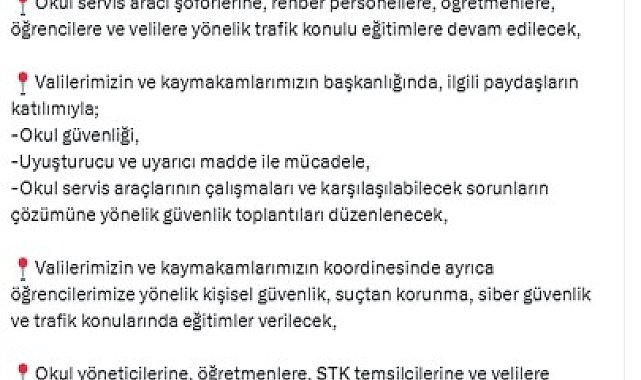 Bakan Yerlikaya'dan, 2025-2026 eğitim öğretim yılı için alınan tedbirlere ilişkin açıklama