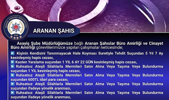 Bingöl'de kesinleşmiş hapis cezası bulunan şüpheli yakalandı