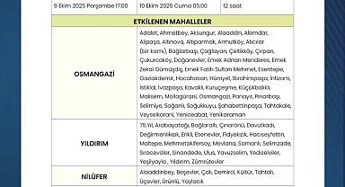 Bursa'da dönüşümlü su kesintileri başlıyor