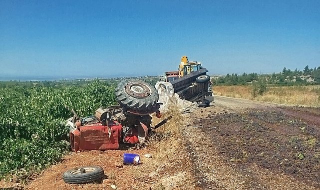 Devrilen üzüm yüklü traktörün sürücüsü hayatını kaybetti