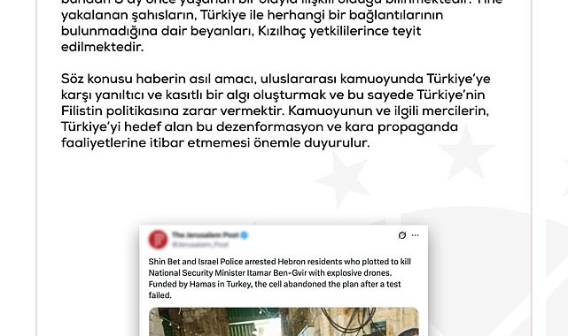 DMM: "İsrail medyasındaki haberde ülkemizin adının geçmesi, Türkiye'ye karşı dezenformasyon faaliyetinin ürünüdür"