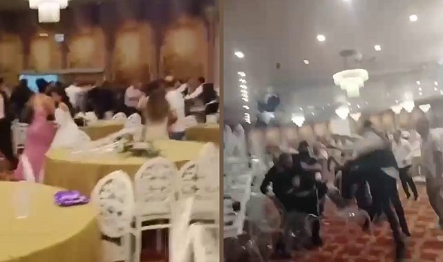 Düğünde uçan tekmeli kavga kamerada