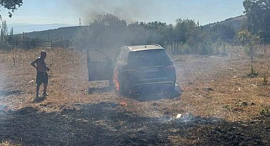 Erdek'te anız yangını çevreye sıçradı: Ağaçlar ve otomobil zarar gördü