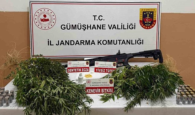 Gümüşhane'de kaçak alkol, kenevir ve ruhsatsız silah ele geçirildi