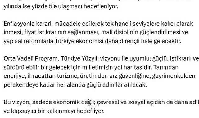 İletişim Başkanı Duran: "Orta Vadeli Program, Türkiye Yüzyılı vizyonuyla uyumlu yol haritasıdır"