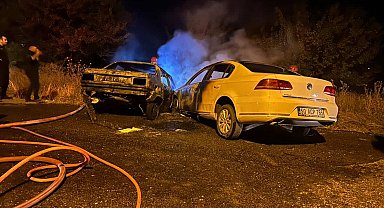 Kafa kafaya çarpışan otomobiller alev aldı: 2 yaralı