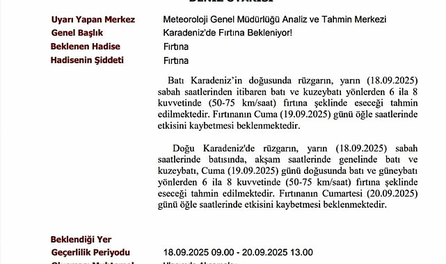 Karadeniz'de fırtına uyarısı