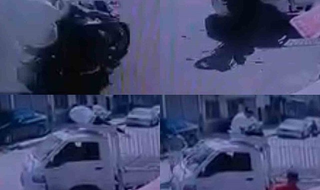 Kaza anları kamerada: Motosikletteki yolcu araç üstünde kaldı